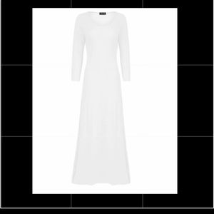 White Cotton Long Sleeve Long Length Dress